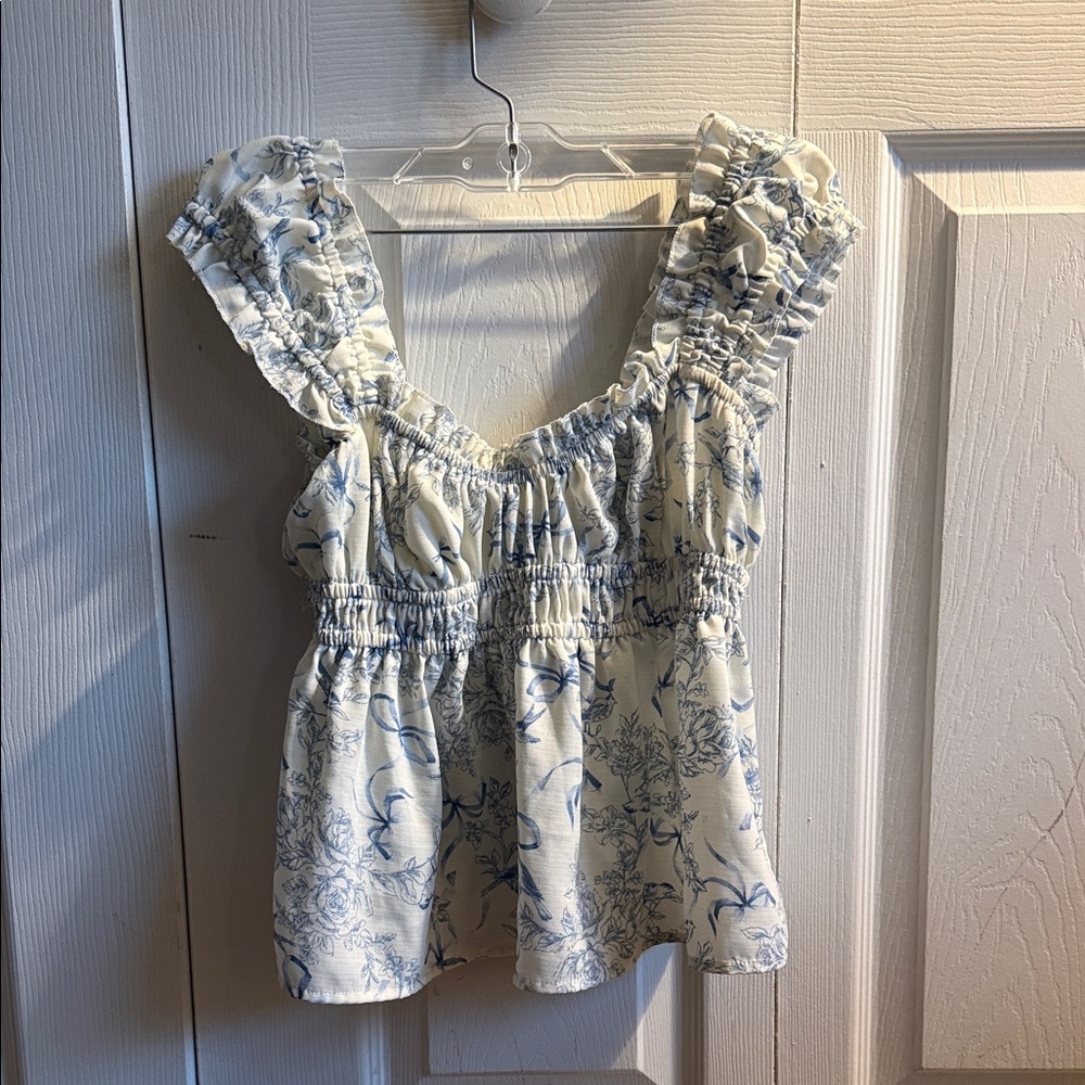 Blue & White Coquette baby doll top